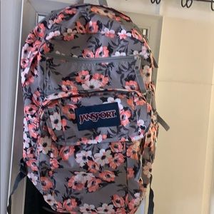 Jansport Big Backpack. Gray with coral flowers